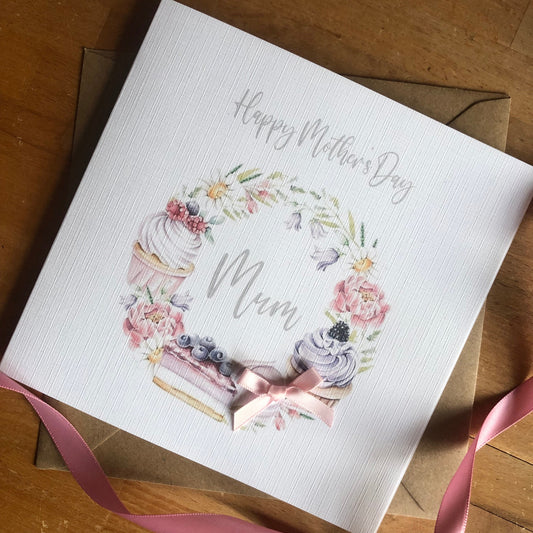 Personalised Mother's Day Card - Floral Cake Wreath - Special Mum, Nan, Carer, Step Mum