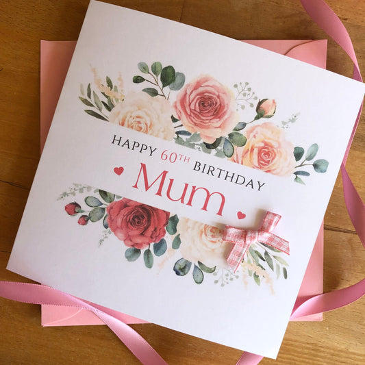 Personalised Birthday Card - Rose Frame with Bow