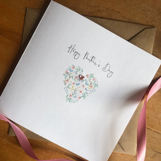 Personalised Mother's Day Card - Delicate Floral Heart - Special Mum, Nan, Carer, Step Mum