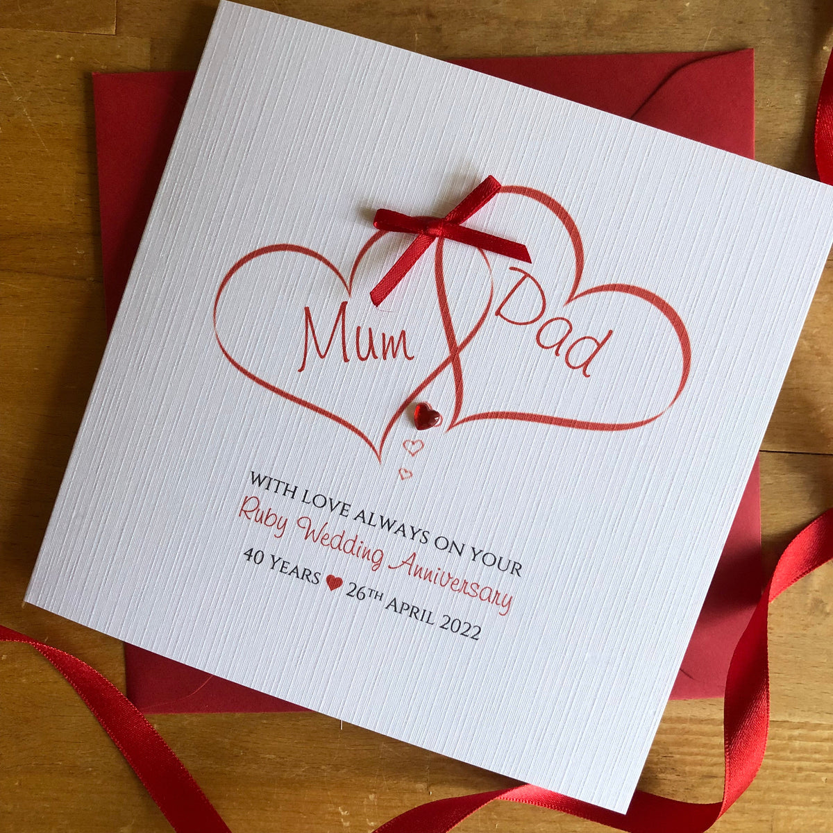 Ruby Flo Ruby Wedding Anniversary Card, 40th Anniversary - Ruby Entwined Hearts ...