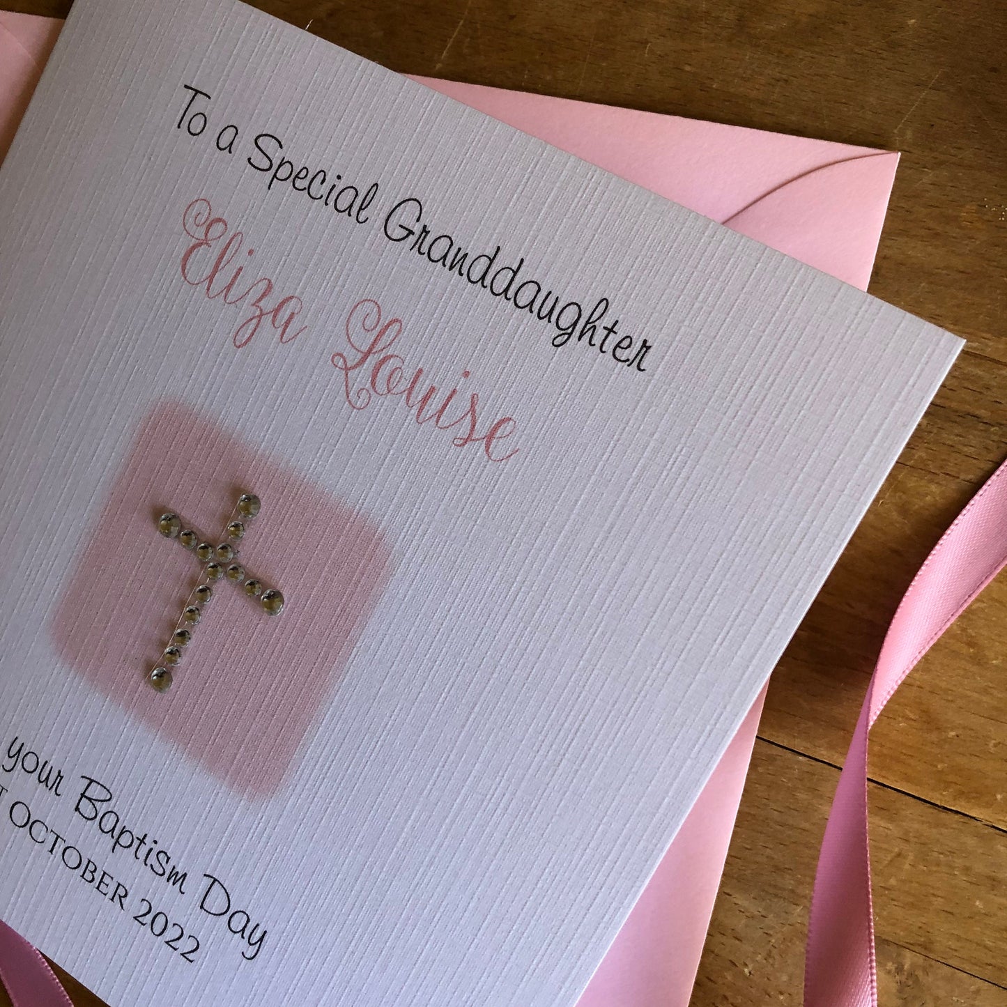 Personalised Christening Card - Diamante Cross - Granddaughter Baptism, Goddaughter, Daughter