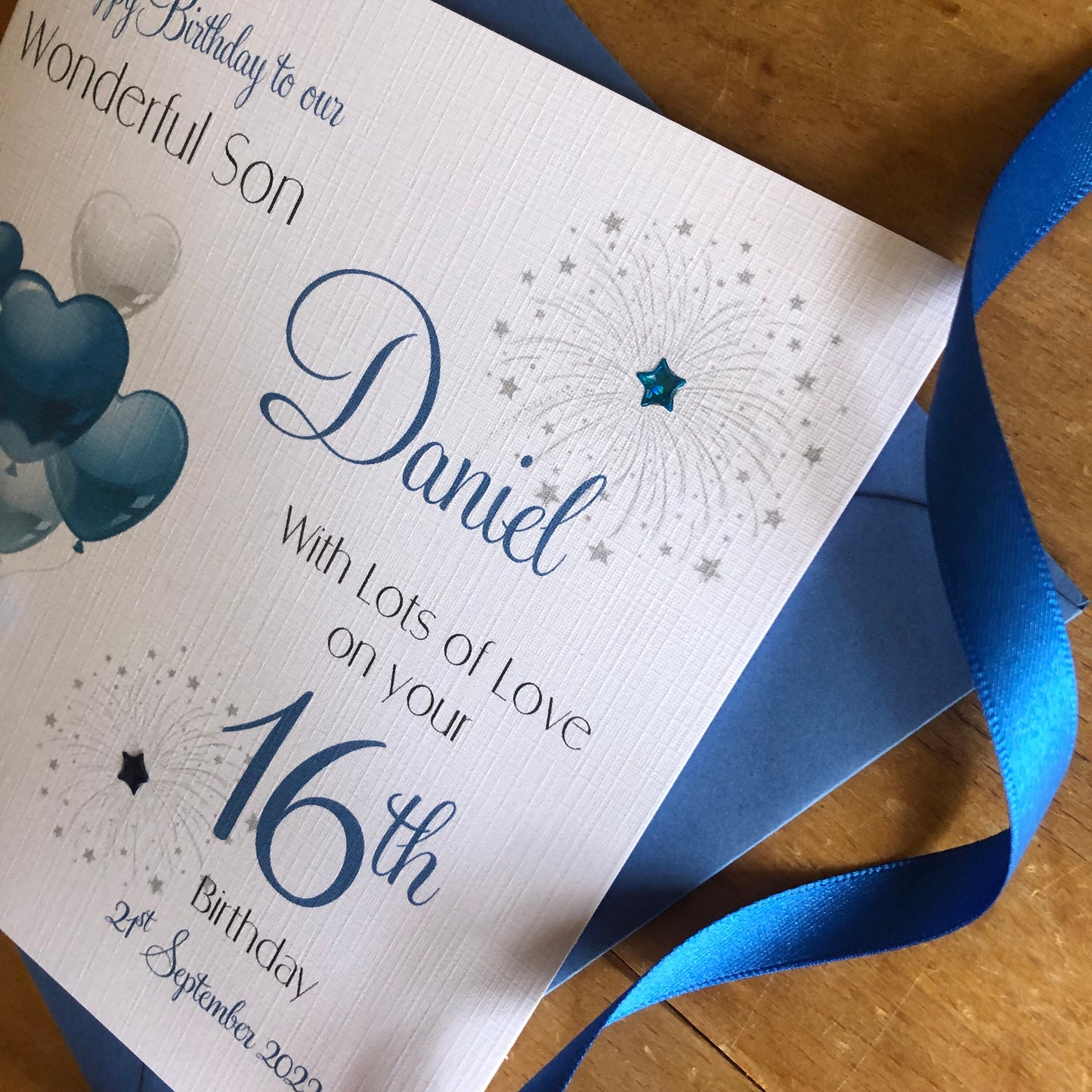 Personalised Birthday Card - Age Card - Balloons & Fireworks - any name / age