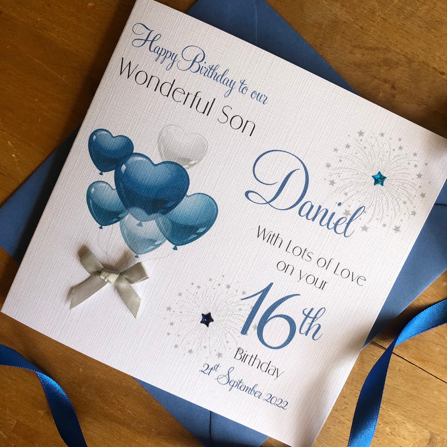 Personalised Birthday Card - Age Card - Balloons & Fireworks - any name / age