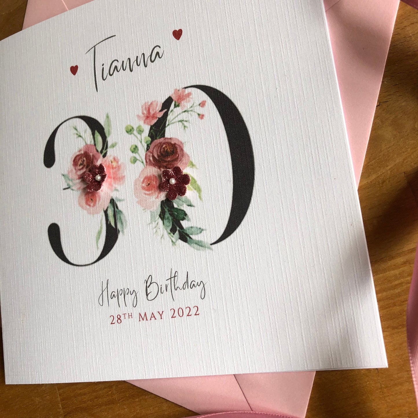 Personalised Birthday Card - Black & Dusky Pink Floral Numbers