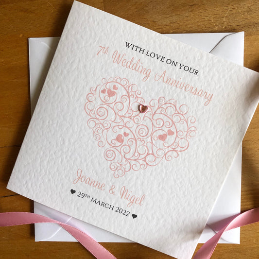 Wedding Anniversary Card - Scroll Heart - Personalised for any anniversary