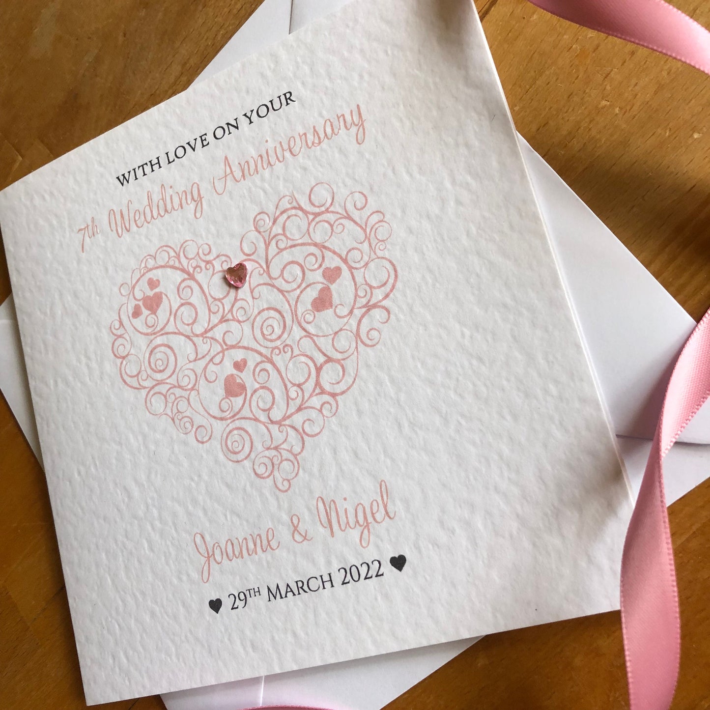 Wedding Anniversary Card - Scroll Heart - Personalised for any anniversary