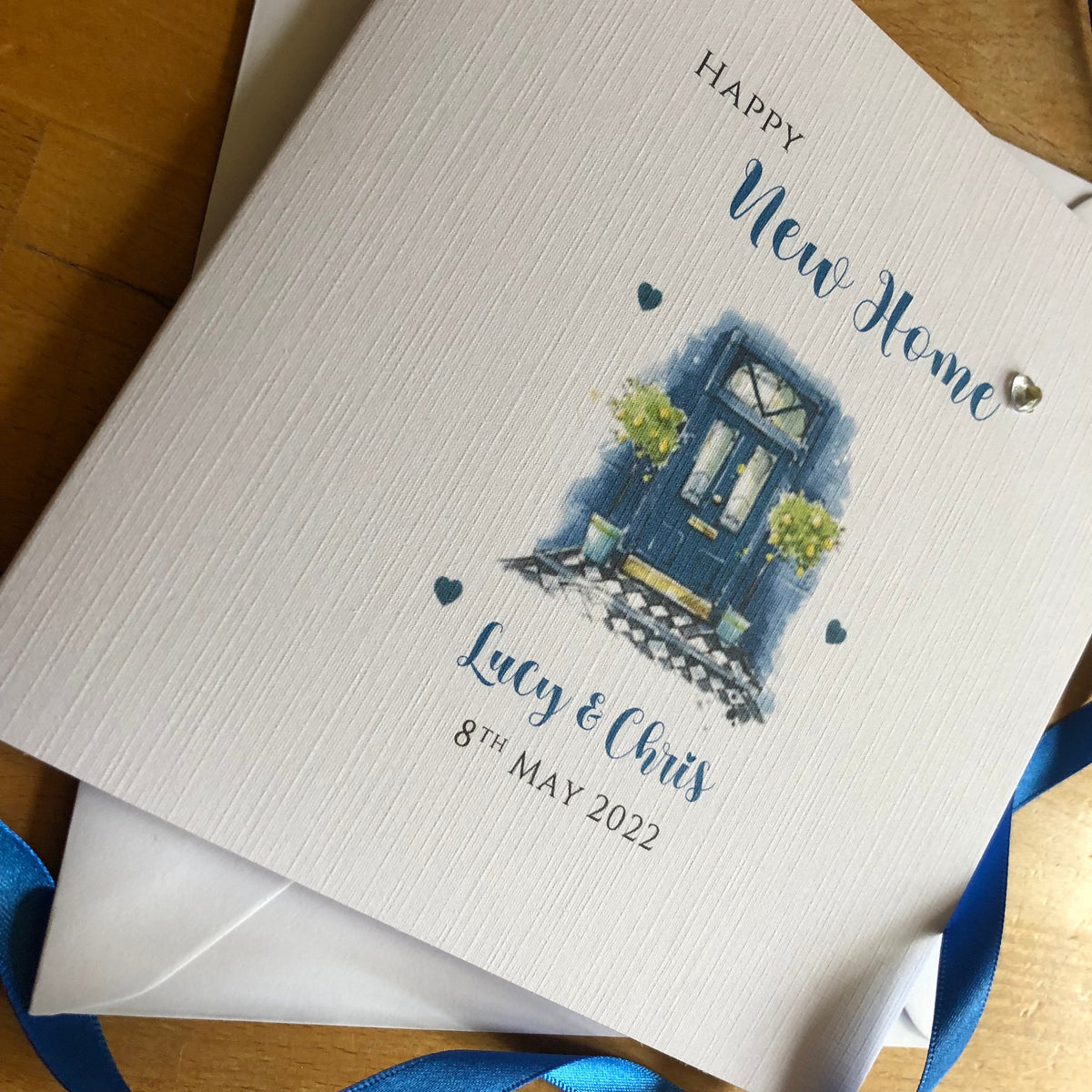 New Home Card - Personalised Blue Door New Home, First House, House Keys, Housewarming Card