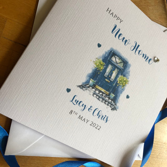 New Home Card - Personalised Blue Door New Home, First House, House Keys, Housewarming Card