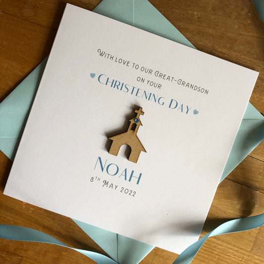 Personalised Christening, Baptism, Naming Day Card - Wooden Church