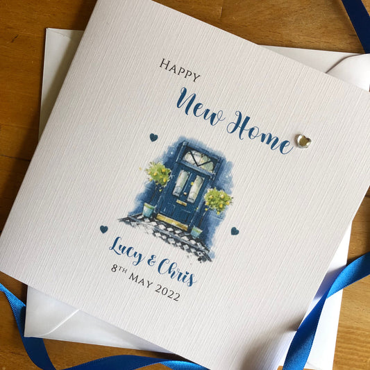 New Home Card - Personalised Blue Door New Home, First House, House Keys, Housewarming Card