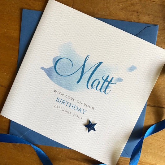 Personalised Birthday Card - Watercolour Glitter Star