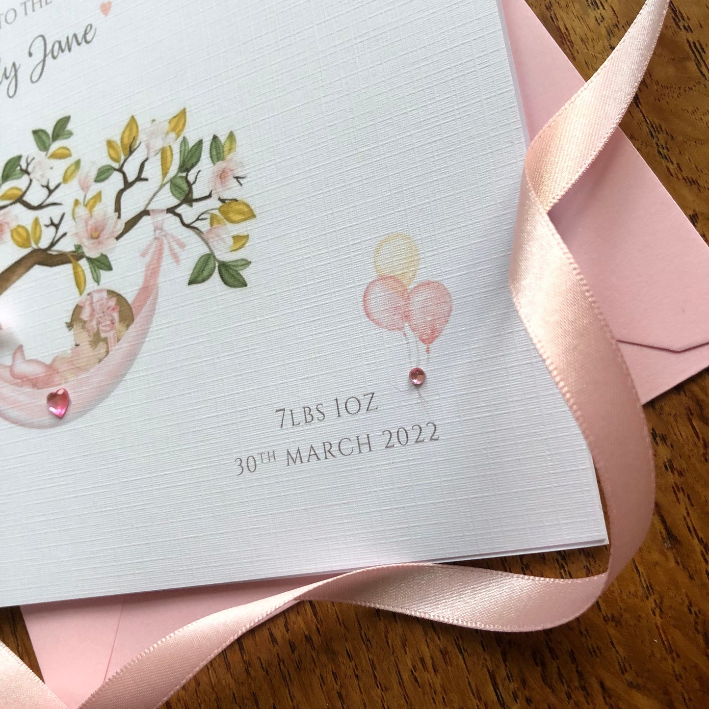 Personalised New Baby Girl Card - Blossom Tree Pink - New Baby Granddaughter, Niece, Goddaughter
