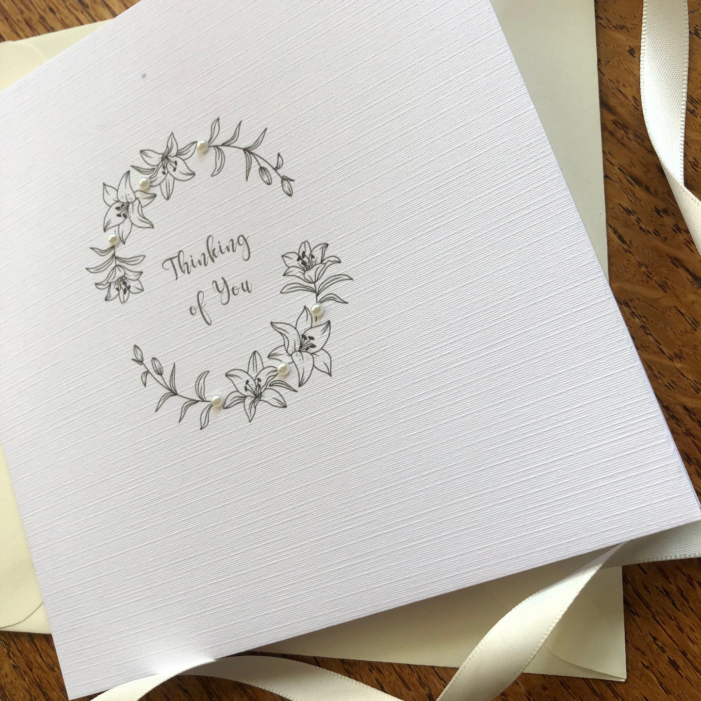 Thinking of You - Lily Wreath with Pearls - Sympathy, Illness, Bereavement
