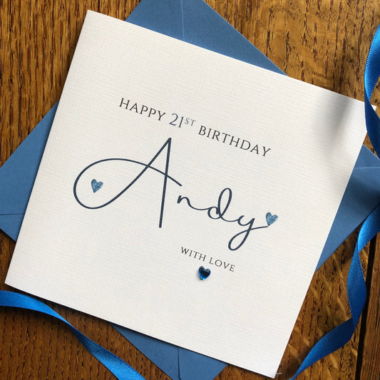 Personalised Birthday Card - Large Name with Crystal Heart
