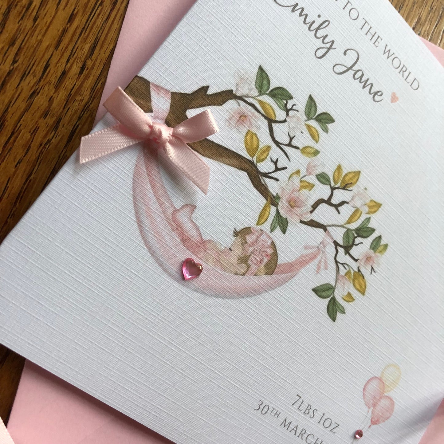 Personalised New Baby Girl Card - Blossom Tree Pink - New Baby Granddaughter, Niece, Goddaughter