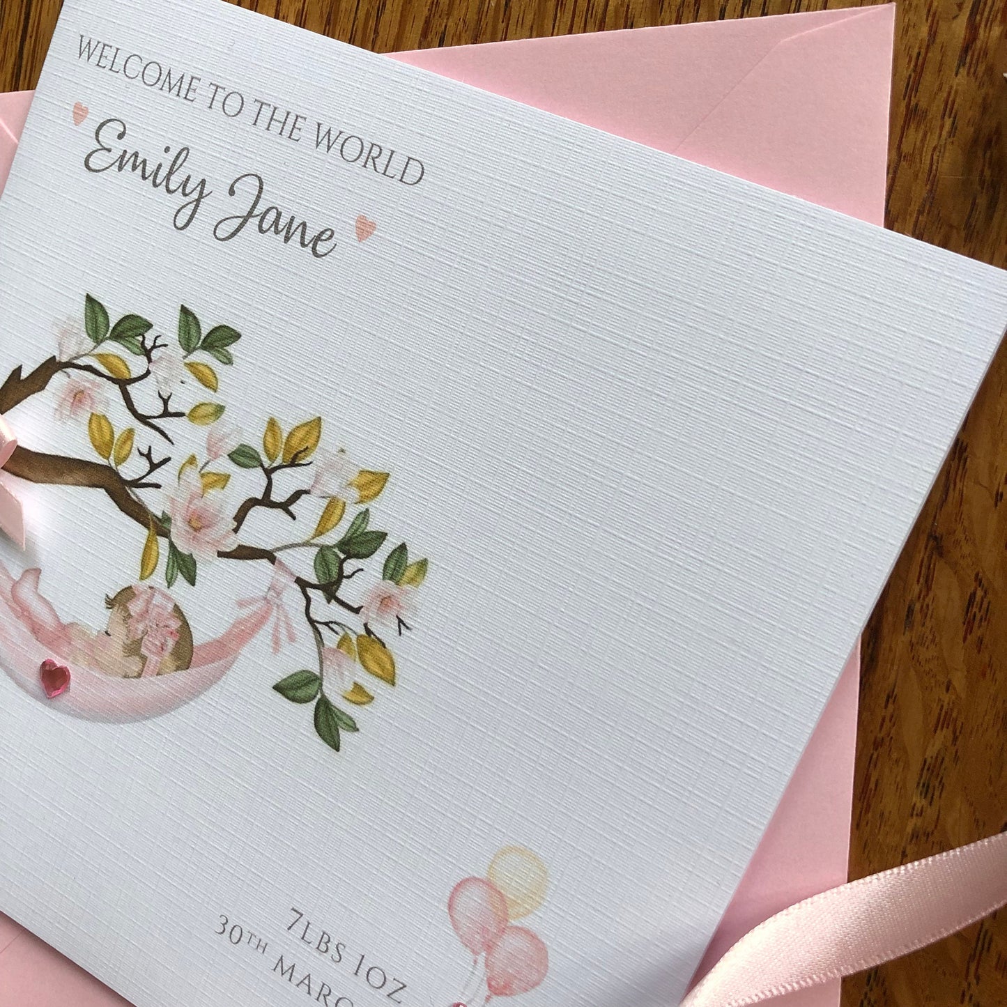 Personalised New Baby Girl Card - Blossom Tree Pink - New Baby Granddaughter, Niece, Goddaughter