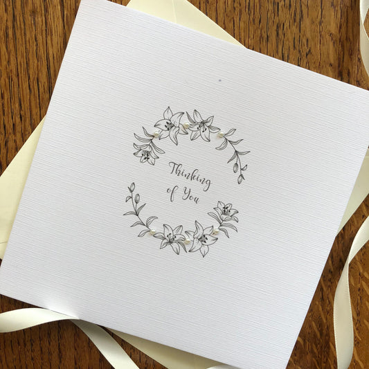 Thinking of You - Lily Wreath with Pearls - Sympathy, Illness, Bereavement