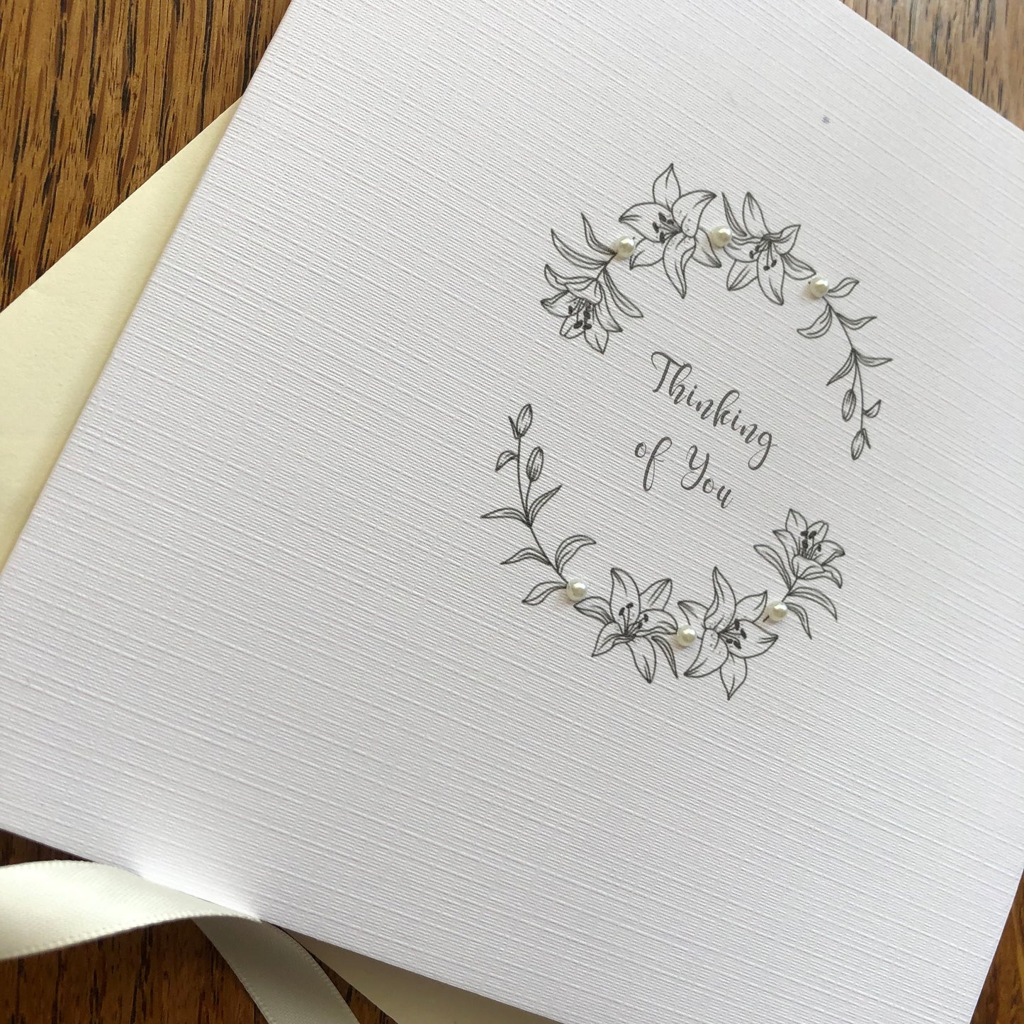 Thinking of You - Lily Wreath with Pearls - Sympathy, Illness, Bereavement