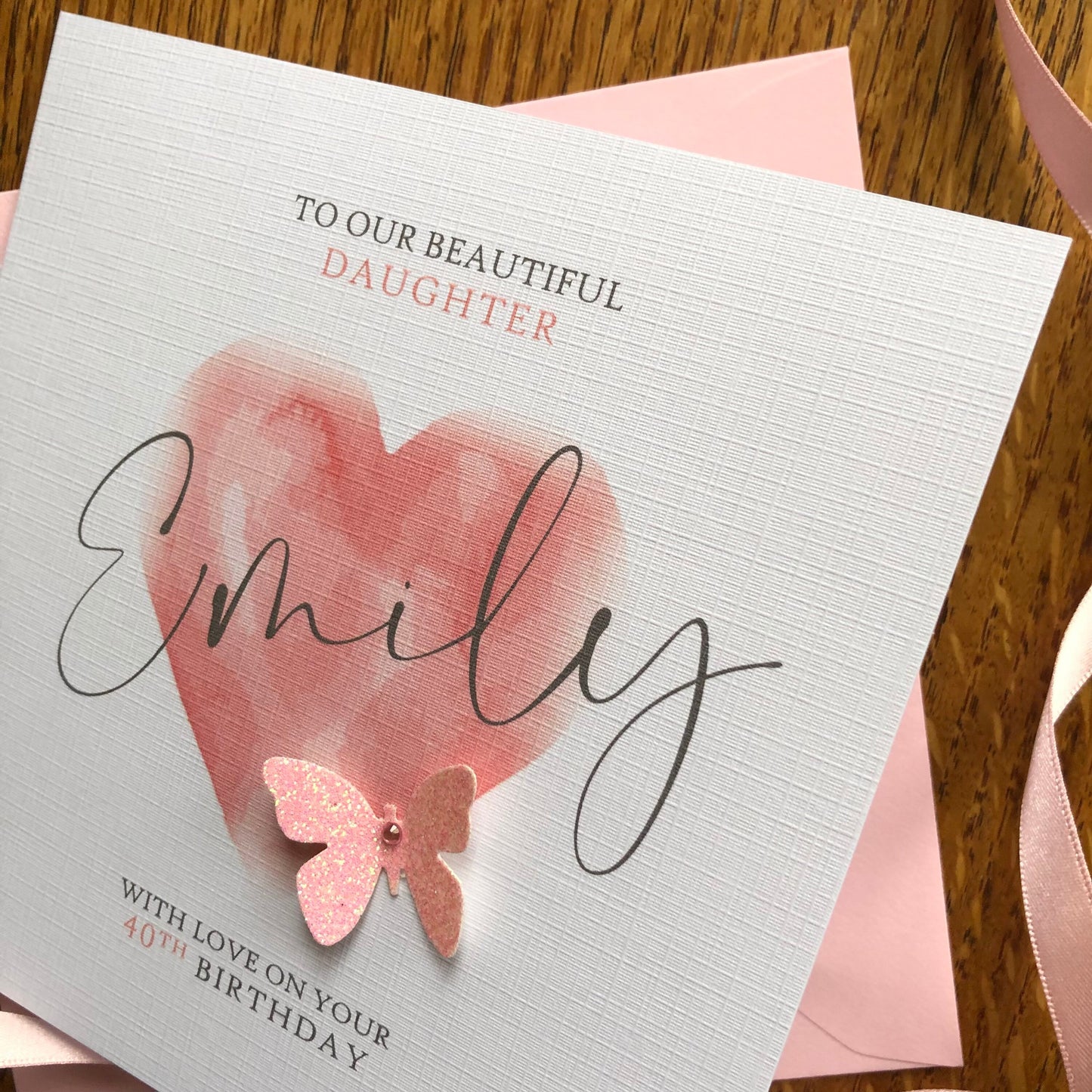 Personalised Birthday Card - Watercolour Heart & Butterfly