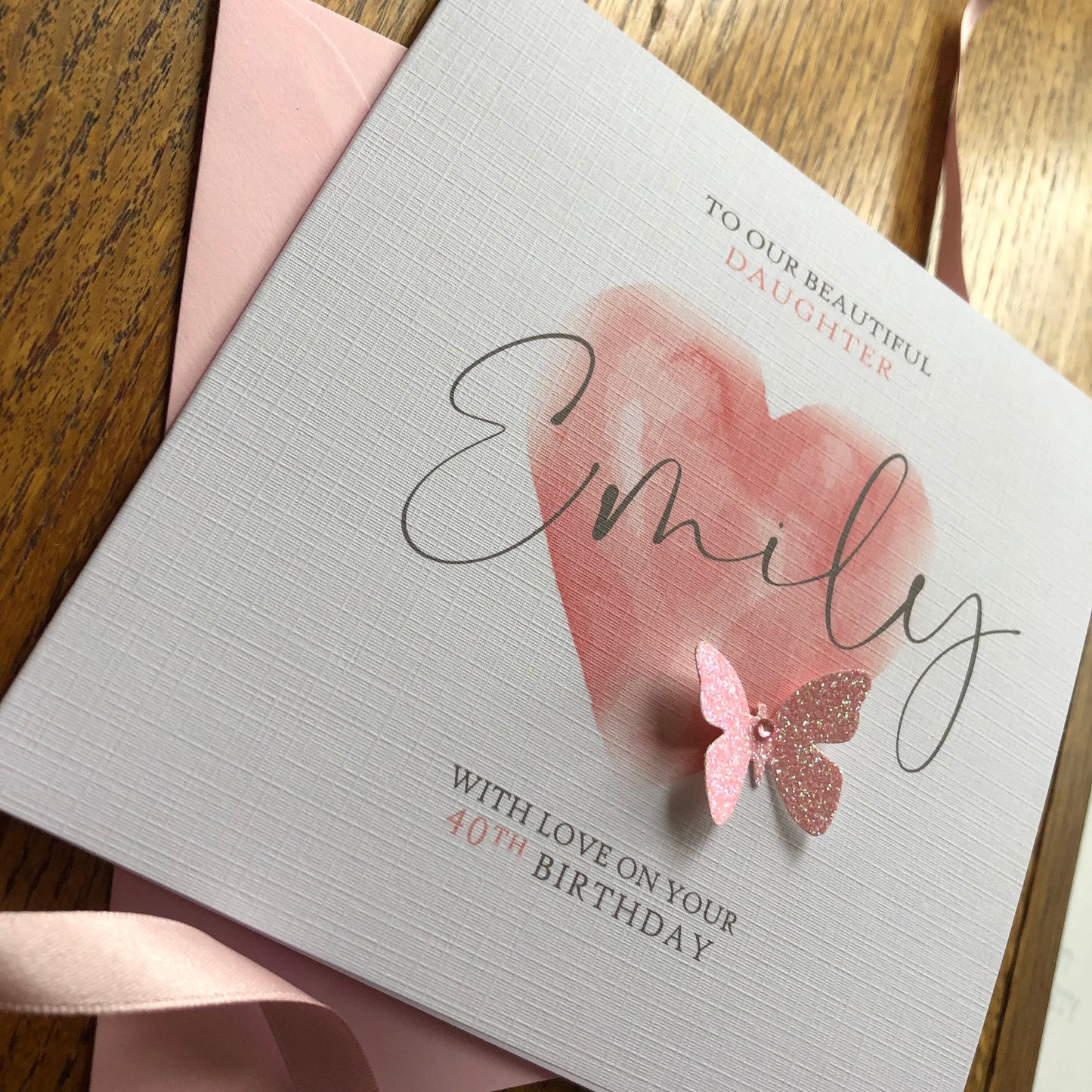 Personalised Birthday Card - Watercolour Heart & Butterfly