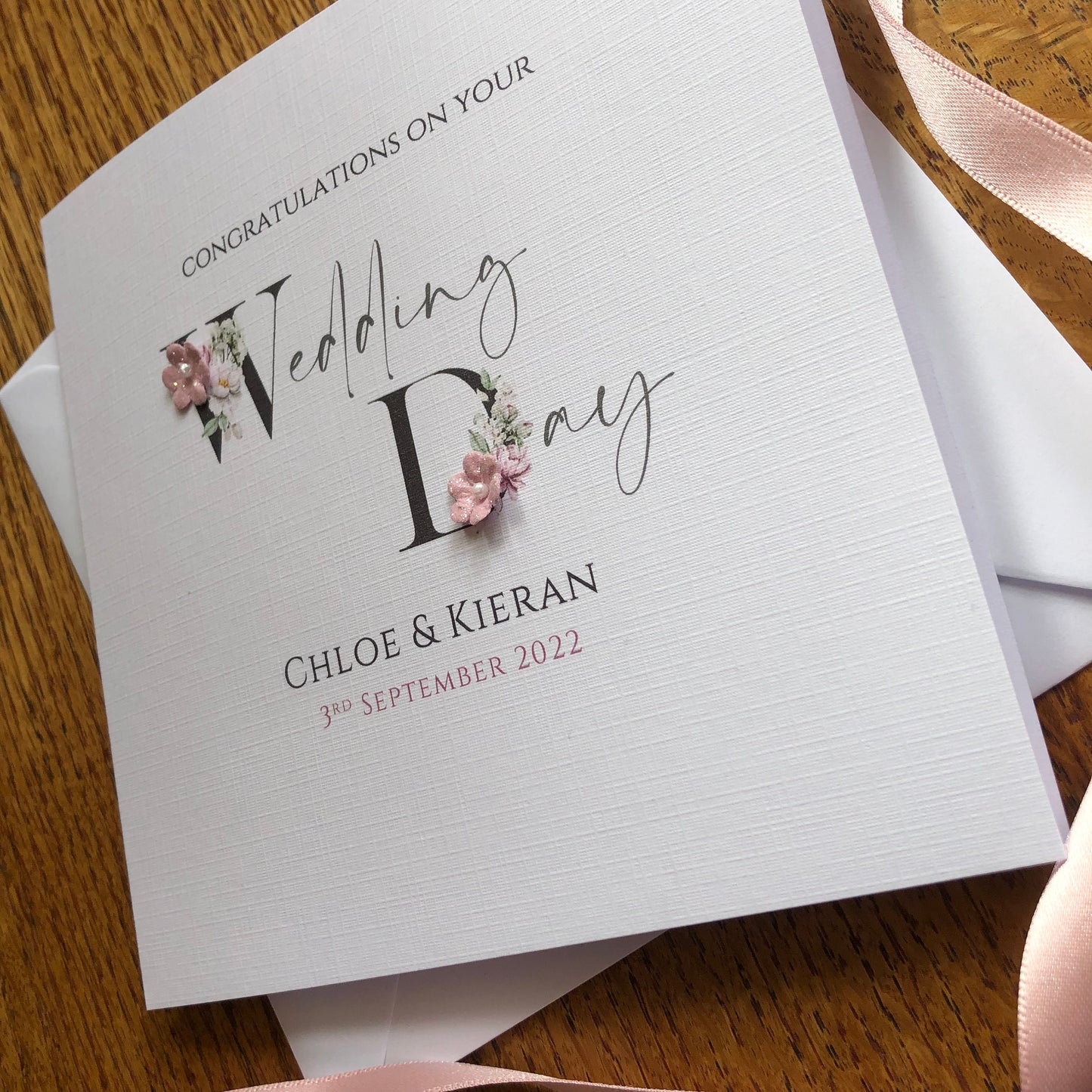 Personalised Wedding Day Card - Black Floral Letters with names and date