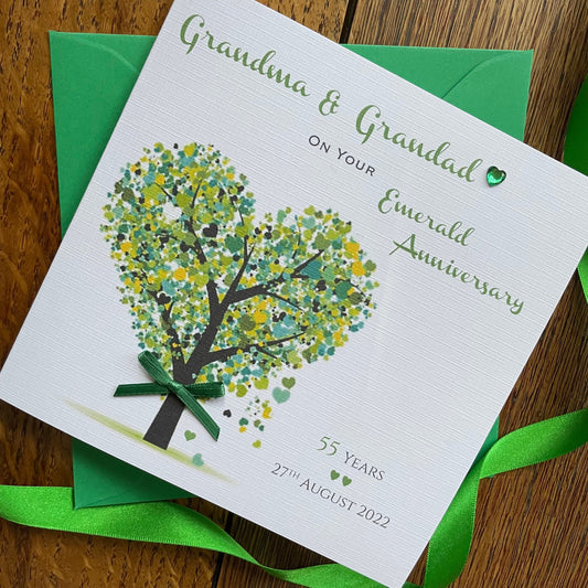 Emerald 55th Wedding Anniversary Card, Emerald Tree Personalised Card