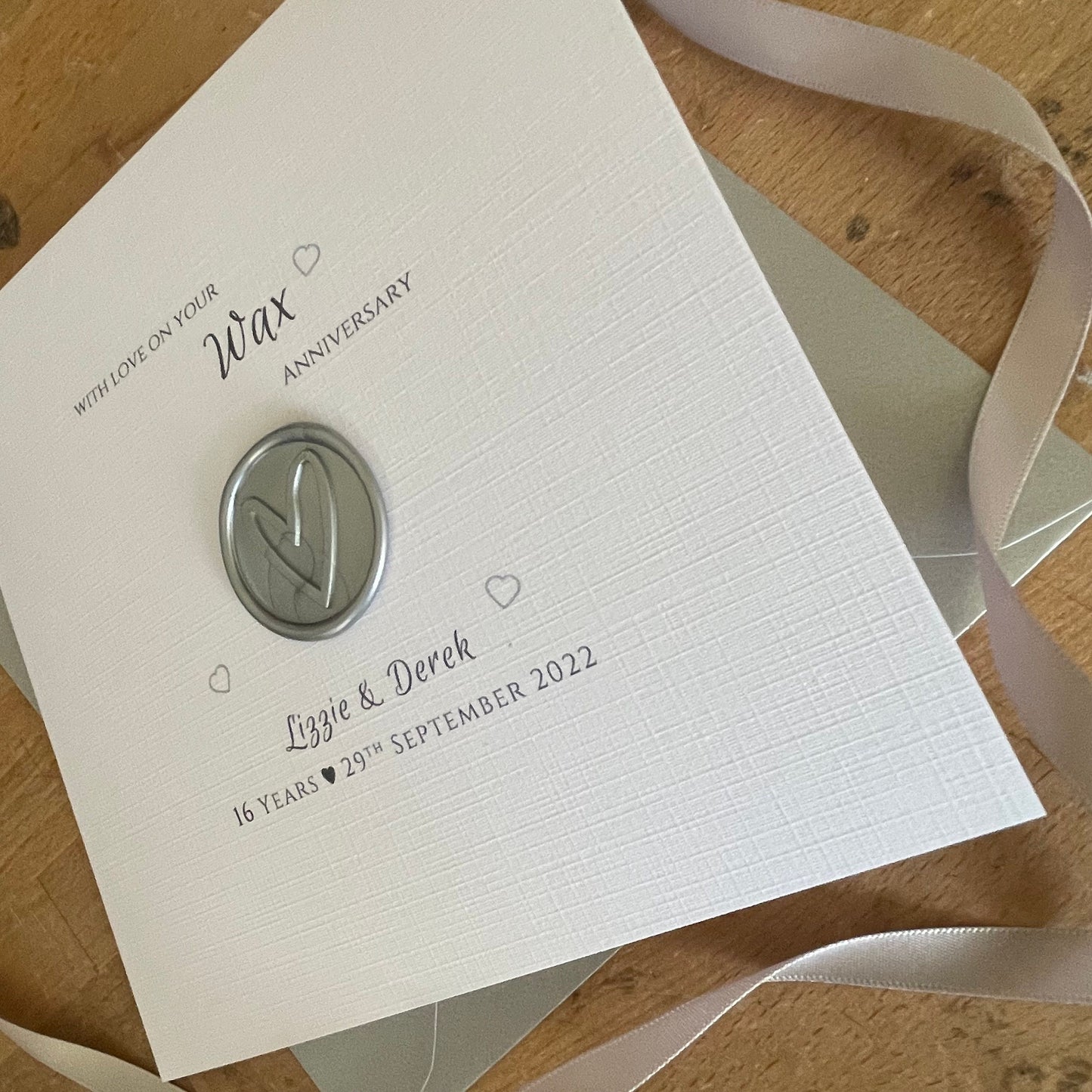 Personalised Wax Wedding Anniversary Card, 16th Anniversary