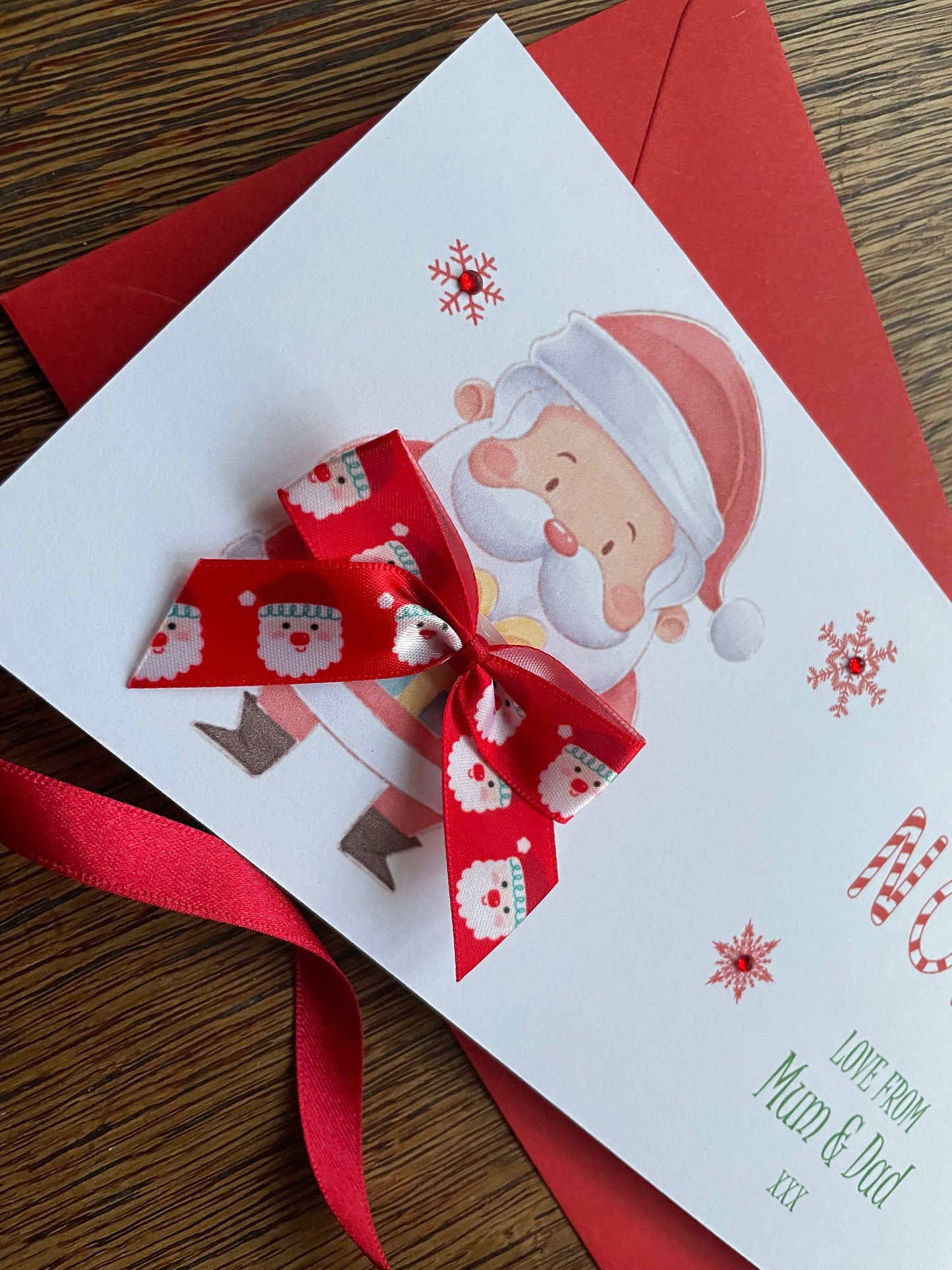 Personalised Father Christmas Santa Money / Gift / Voucher Wallet with Crystals and Bow