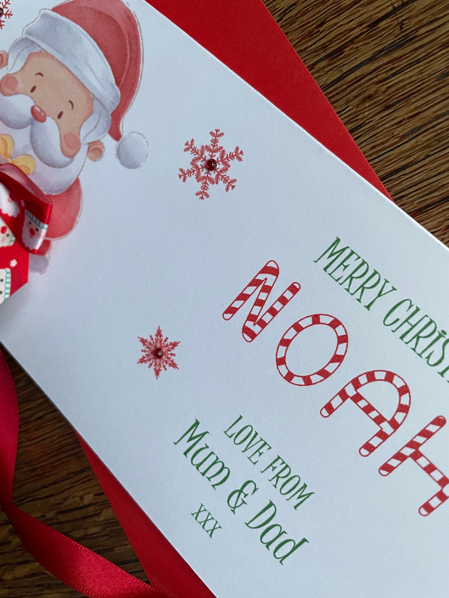 Personalised Father Christmas Santa Money / Gift / Voucher Wallet with Crystals and Bow