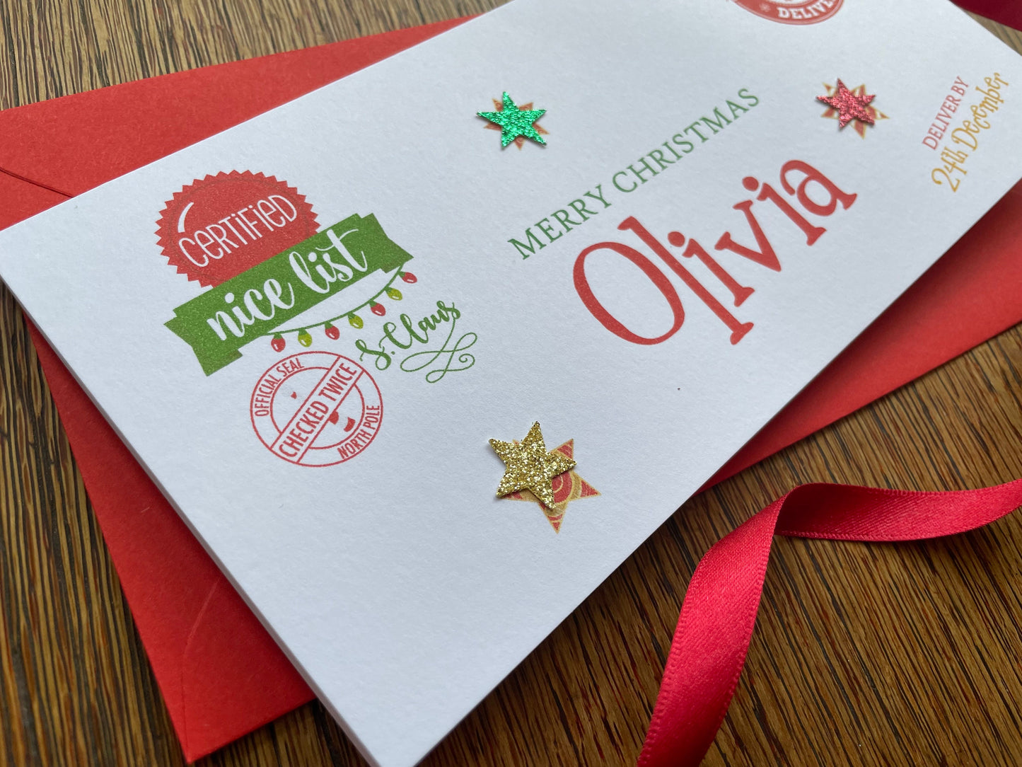 Personalised Christmas Nice List North Pole Delivery Money / Gift / Voucher Wallet - Money Wallet with Glitter Stars
