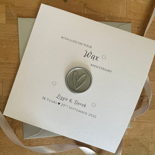 Personalised Wax Wedding Anniversary Card, 16th Anniversary