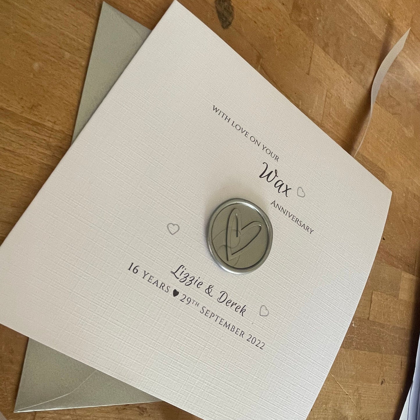 Personalised Wax Wedding Anniversary Card, 16th Anniversary