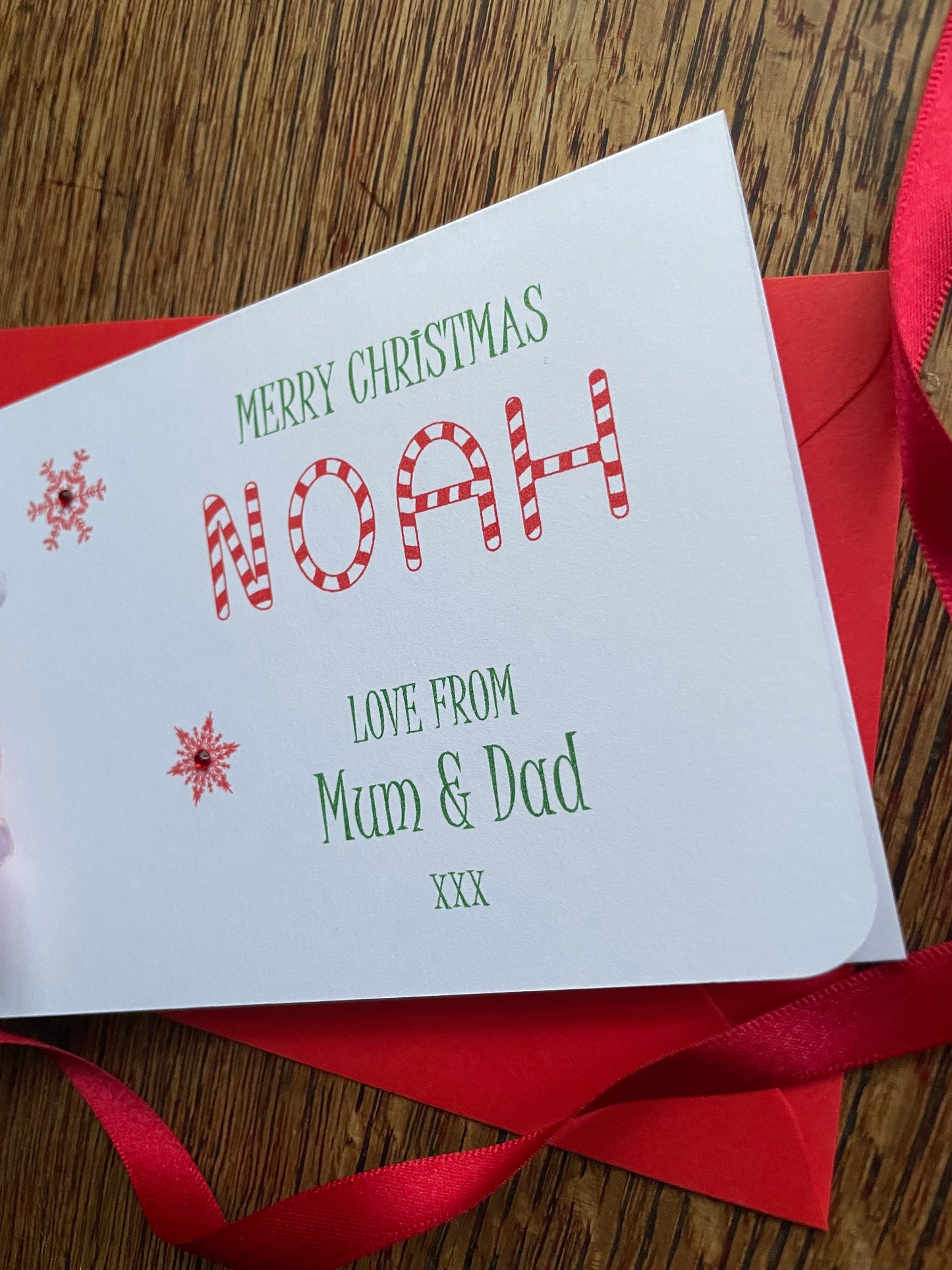 Personalised Father Christmas Santa Money / Gift / Voucher Wallet with Crystals and Bow