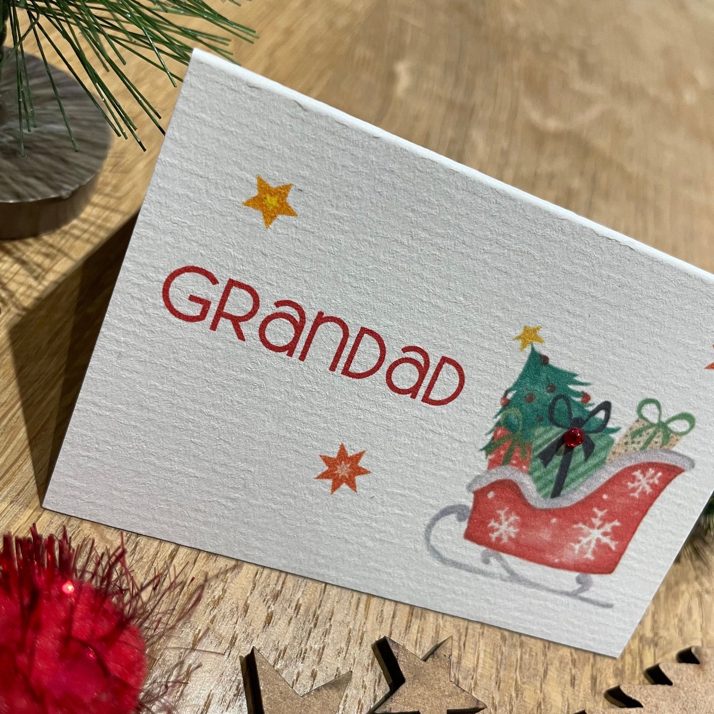 Personalised Christmas Table Name Cards - Sleigh and Gifts - Table Setting Cards