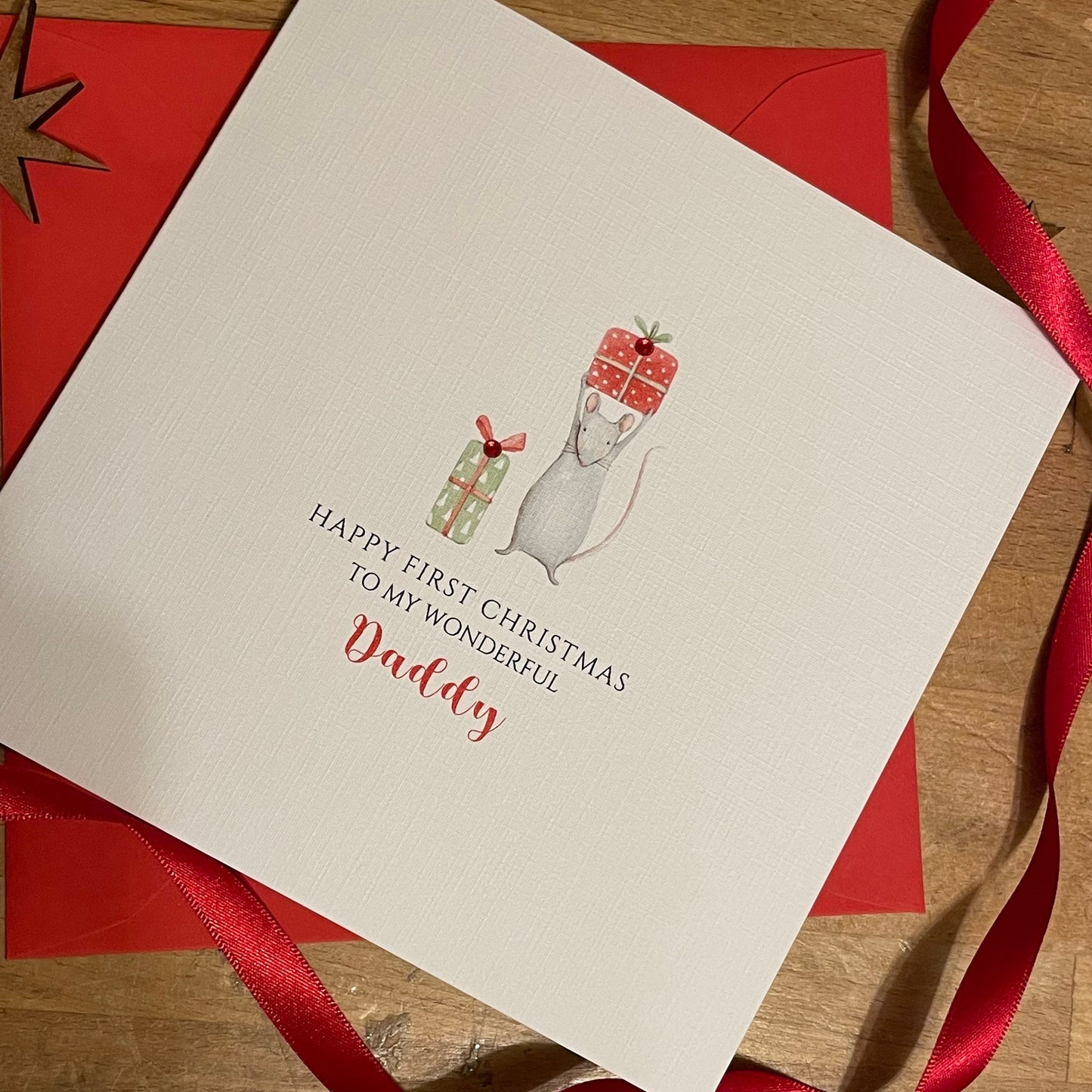 Personalised Christmas Card - 1st Christmas - Mouse & Presents - any name