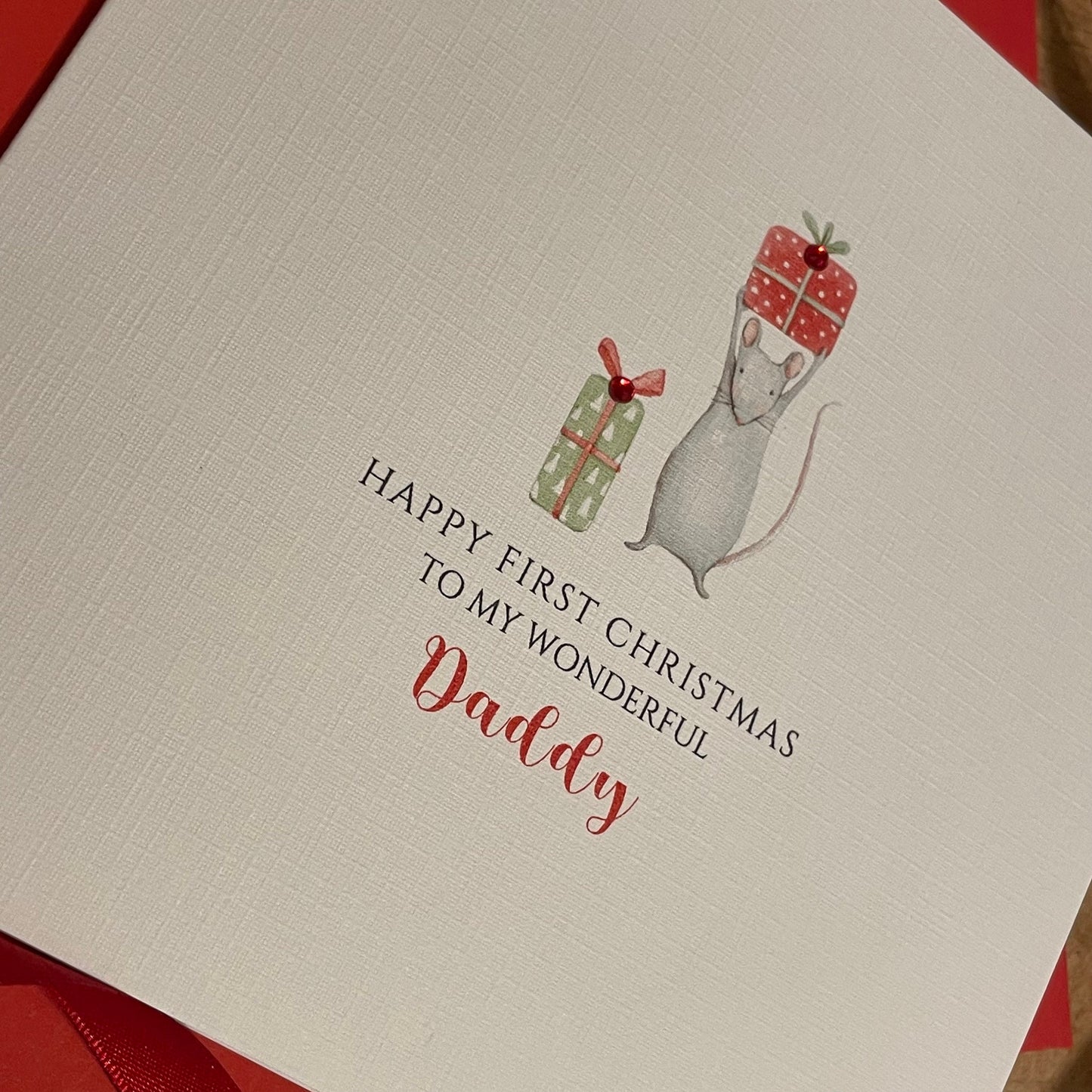 Personalised Christmas Card - 1st Christmas - Mouse & Presents - any name