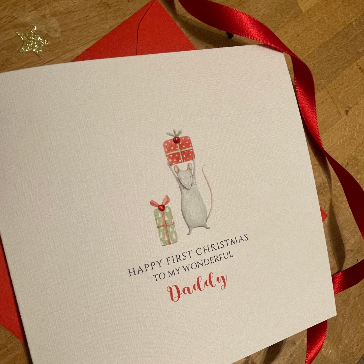 Personalised Christmas Card - 1st Christmas - Mouse & Presents - any name