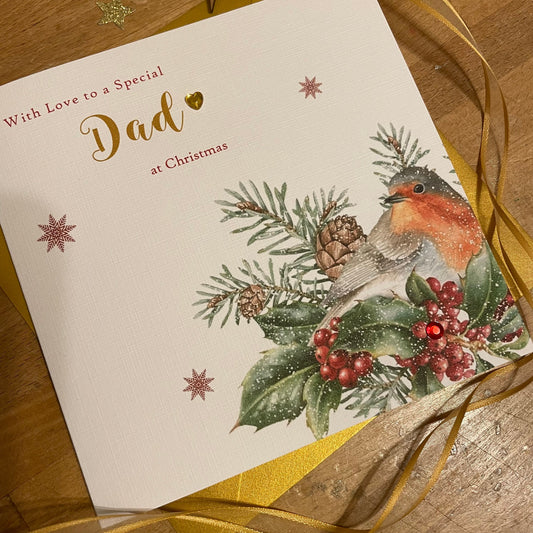 Robin Christmas Card - Personalised - Christmas Robin and Snowflakes - any name