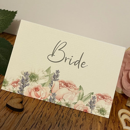Personalised Wedding Table Name Cards - Pink Roses Place Card - Table Setting Cards