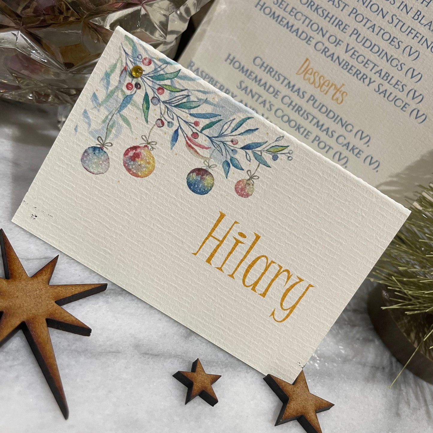 Personalised Christmas Table Name Cards - Christmas Baubles