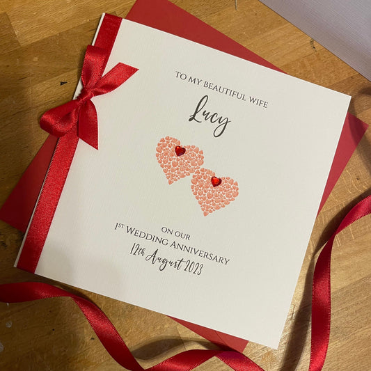 1st Wedding Anniversary Card - Paper Anniversary - Two Heart of Hearts