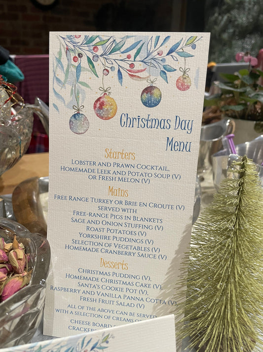 Personalised Christmas Table Menu Cards - Christmas Baubles