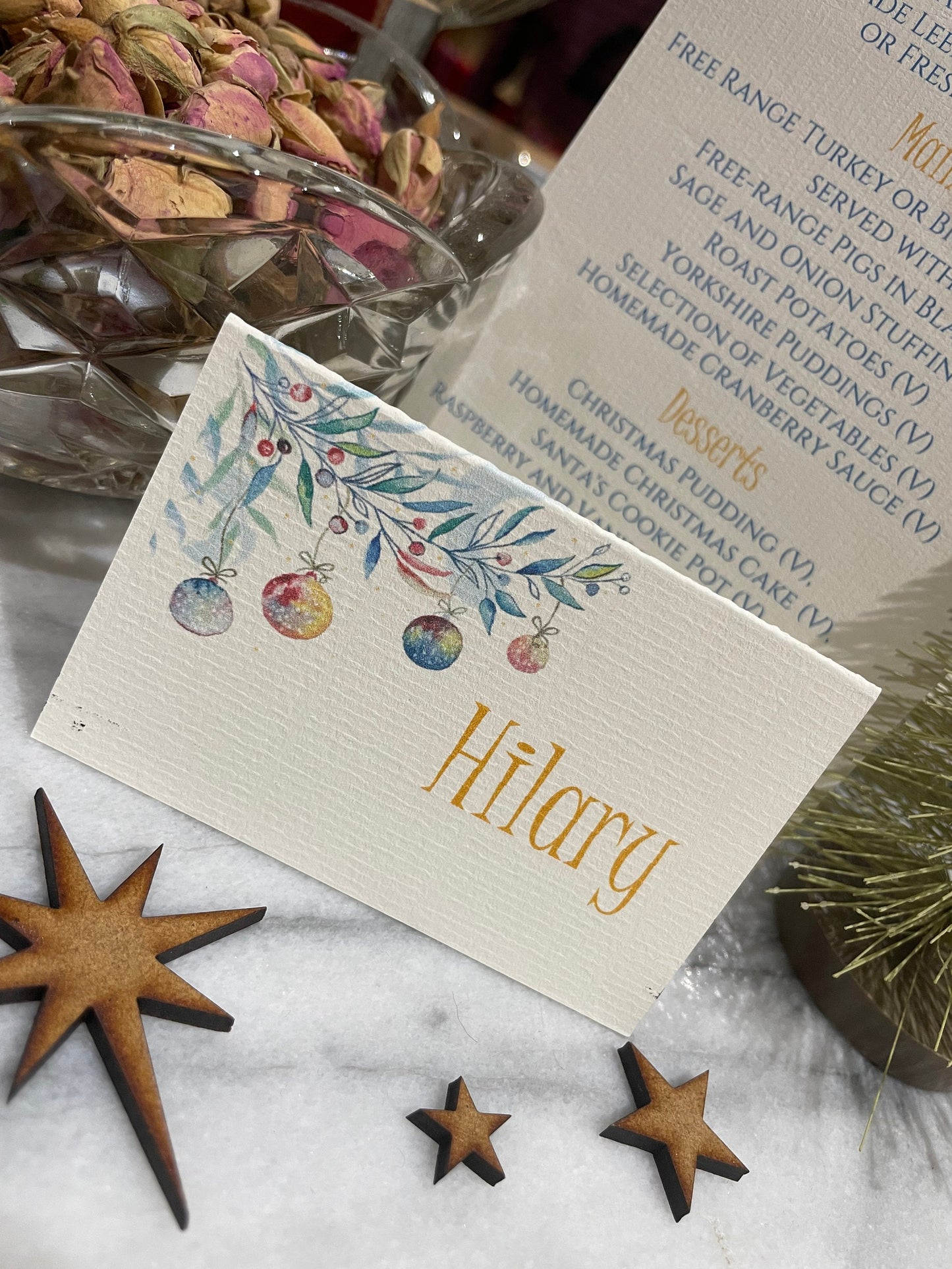 Personalised Christmas Table Name Cards - Christmas Baubles