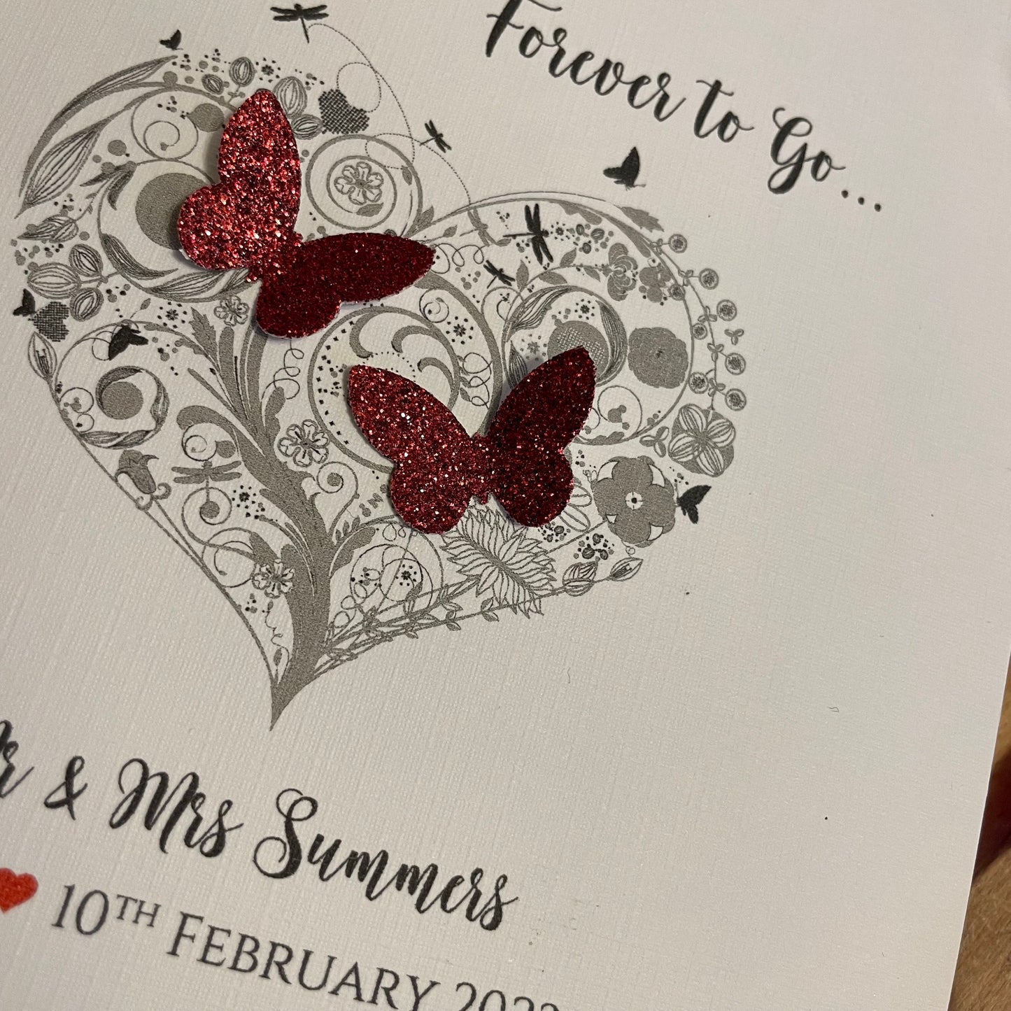 Personalised 1st Wedding Anniversary Card - Paper Anniversary -  Glitter Butterfly Heart