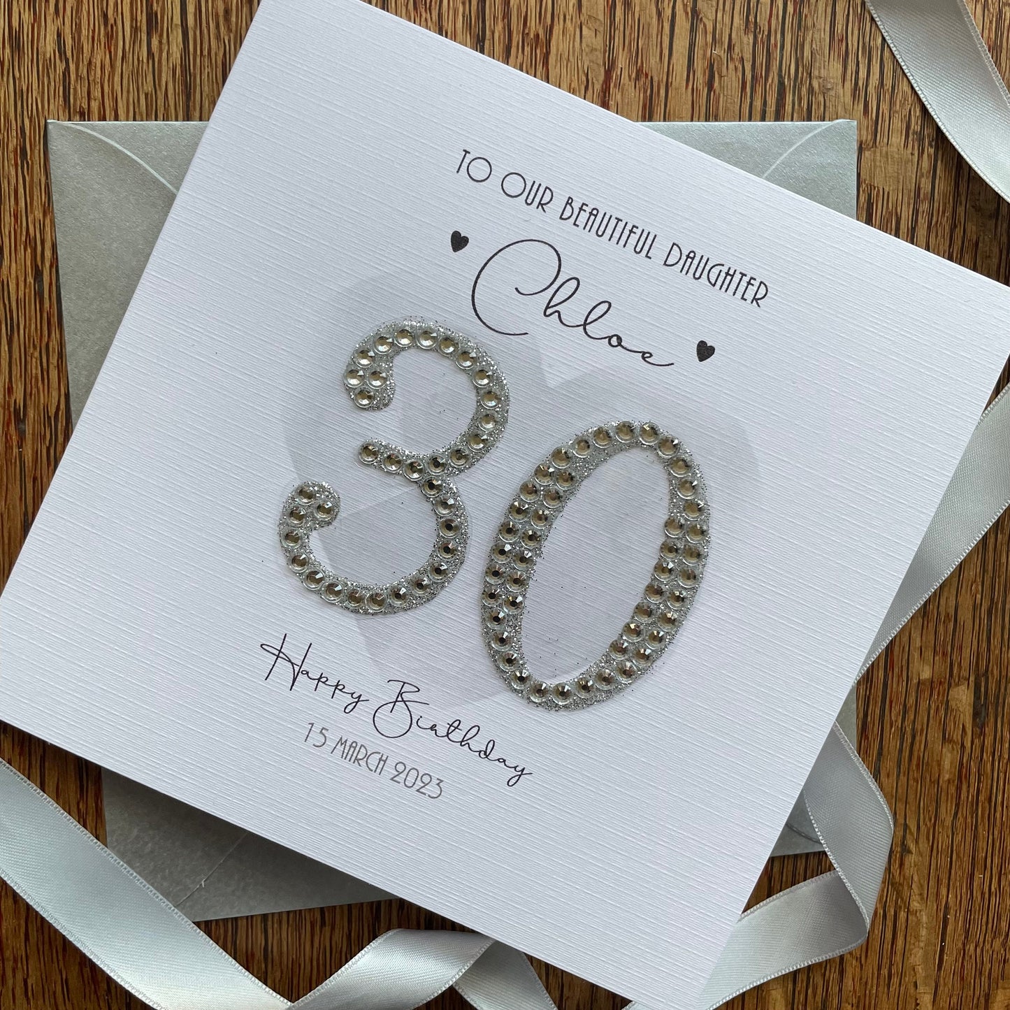 Personalised Birthday Card - Large Diamante & Glitter Numbers