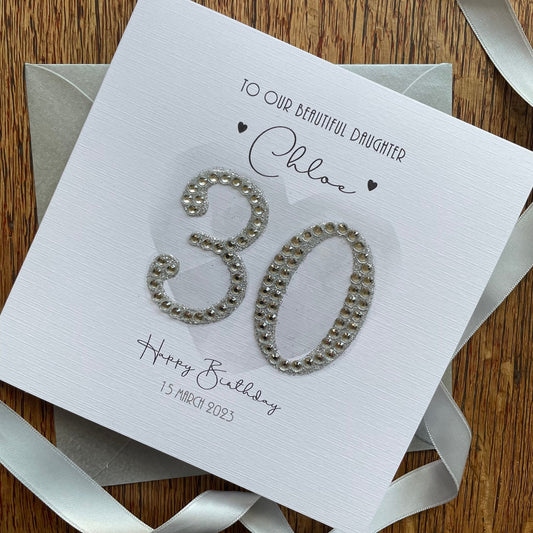 Personalised Birthday Card - Large Diamante & Glitter Numbers
