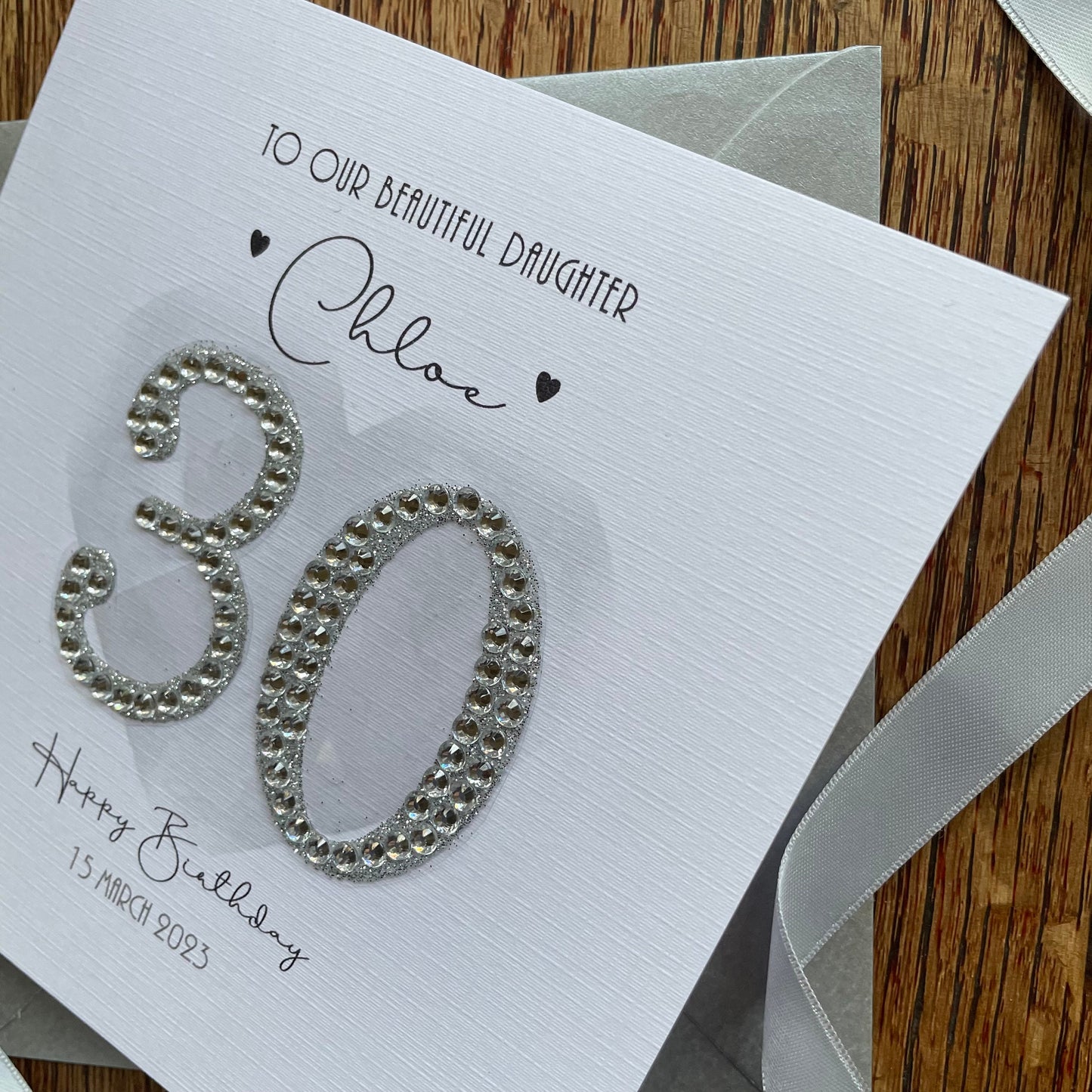 Personalised Birthday Card - Large Diamante & Glitter Numbers