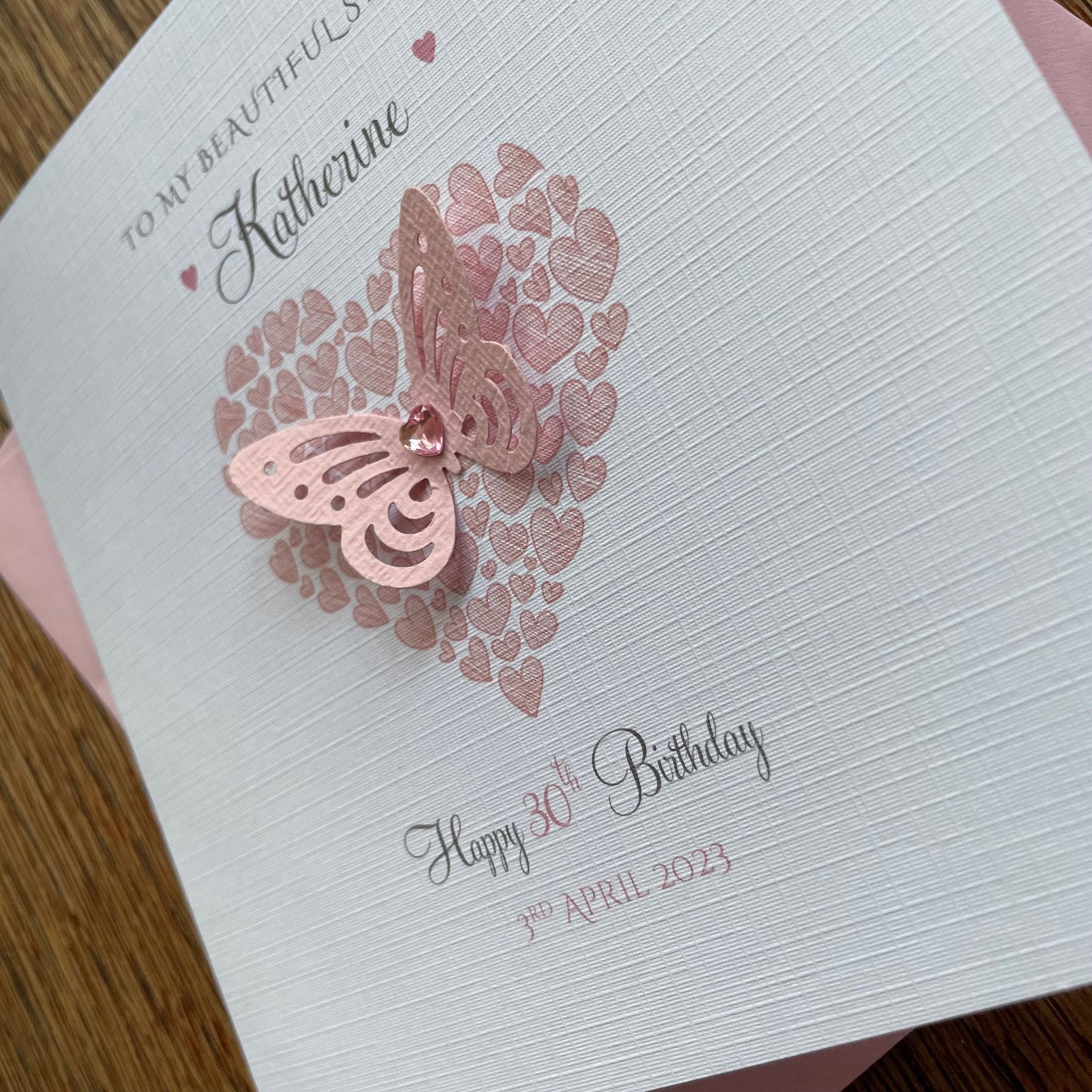 Personalised Birthday Card - Large Butterfly Heart of Hearts