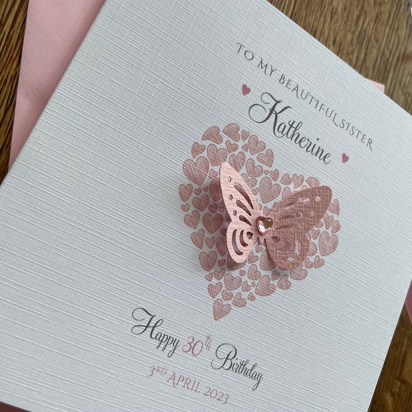 Personalised Birthday Card - Large Butterfly Heart of Hearts