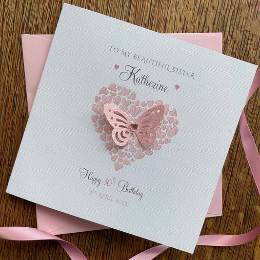 Personalised Birthday Card - Large Butterfly Heart of Hearts